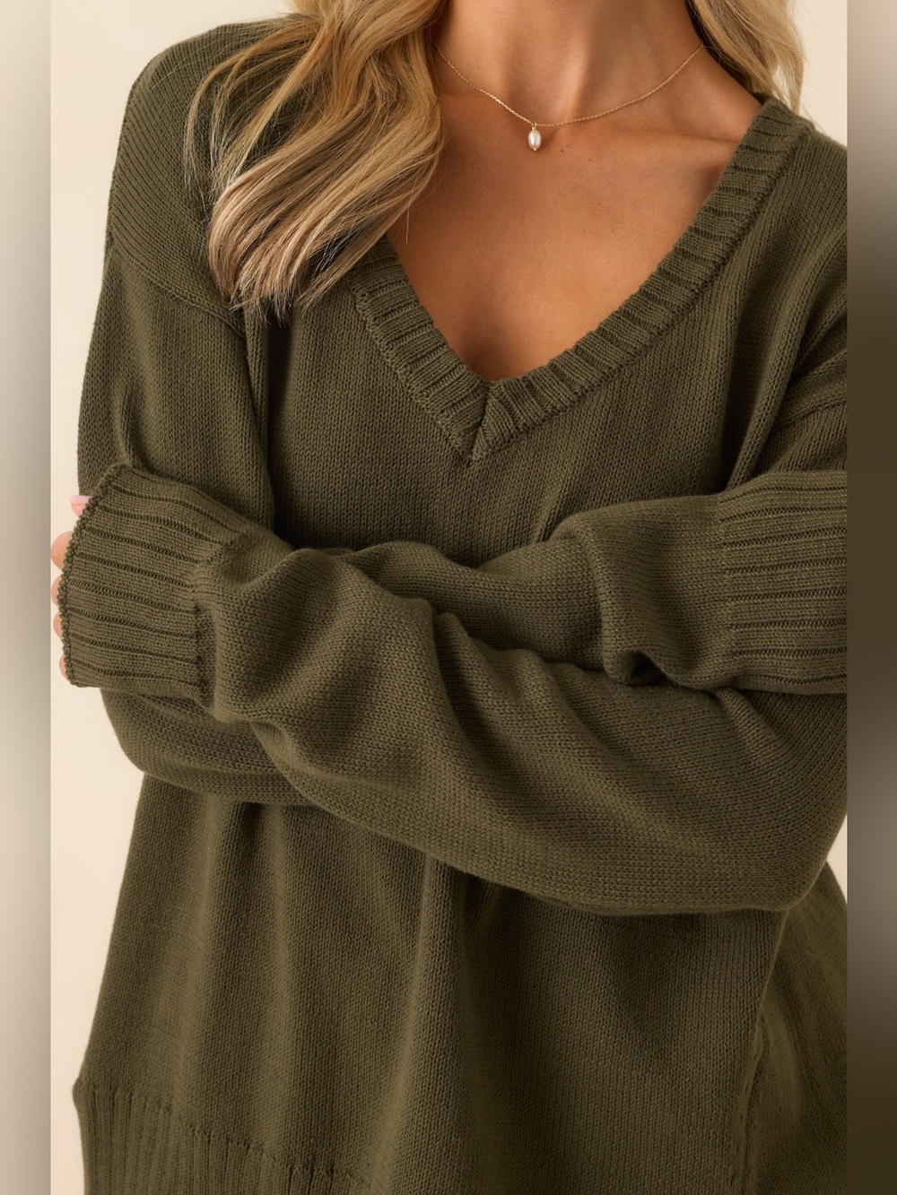 🆕 Z Supply All Around Relaxed Cotton V-Neck Sweater In Fern NWT SZ XS